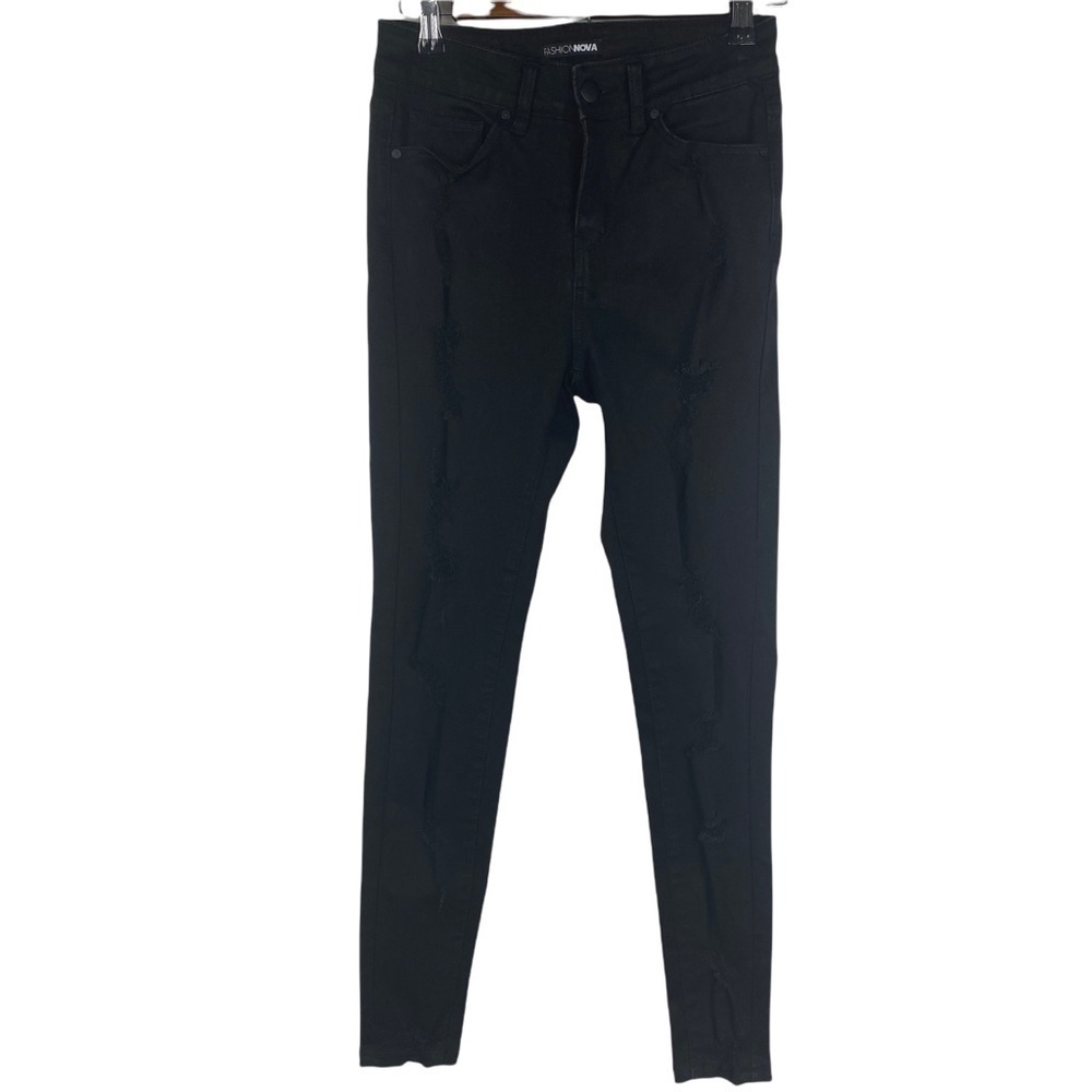 Fashion Nova Black Highly Distressed Holes Skinny Jeans‎ Women's 1 High Rise